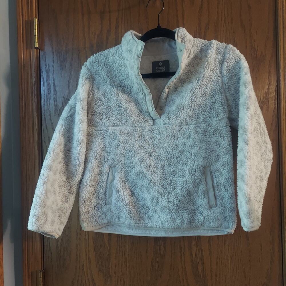 Members Mark Cuddly Sherpa soft leopard cheetah 10/12 v neck button sweatshirt